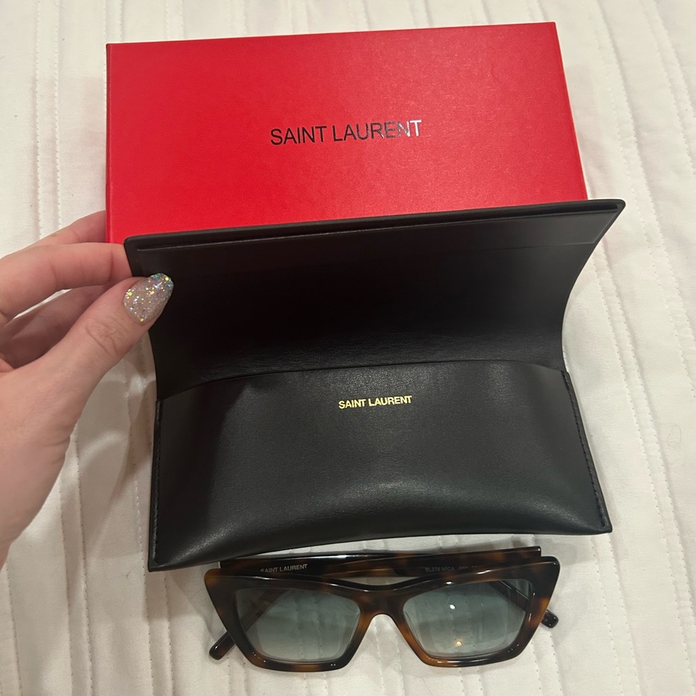 YSL Yves Saint Laurent MICA Sunglasses Havana Green NIB Gorgeous Chic